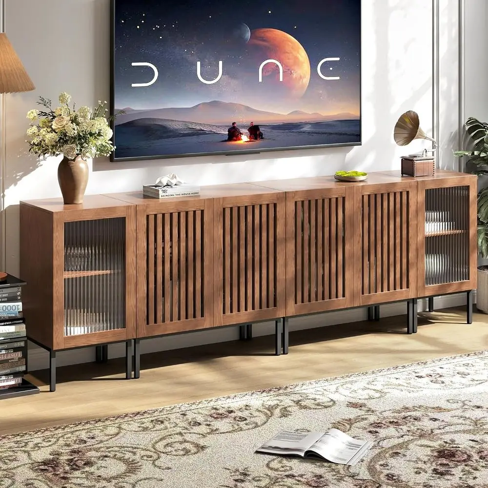 Up to 100 Inch TV Stand, Entertainment Center with Storage Cabinets and Glass Door, Brown
Up to 100 Inch TV Stand, Entertainment Center with Storage Cabinets and Glass Door, Brown