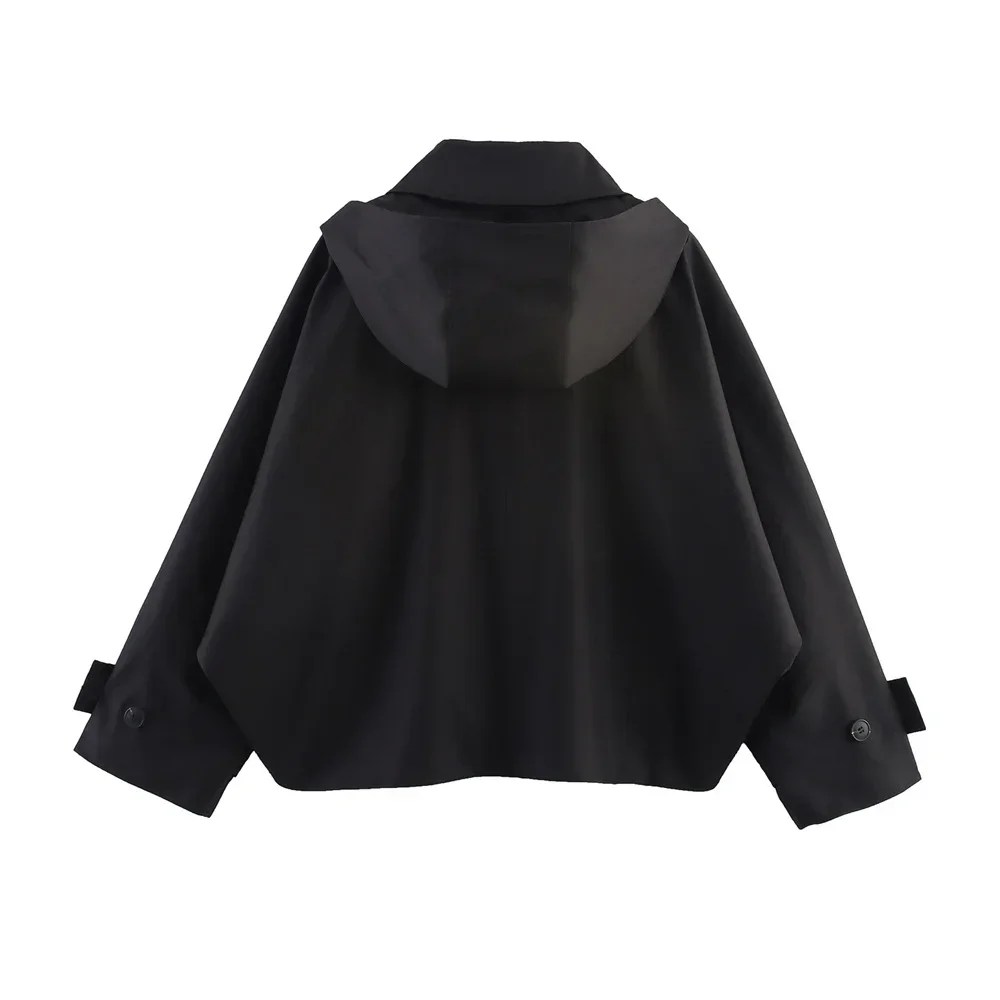 V autumn new European and American style hooded long sleeved lapel jacket single breasted trench coat short jacket
V autumn new European and American style hooded long sleeved lapel jacket single breasted trench coat short jacket