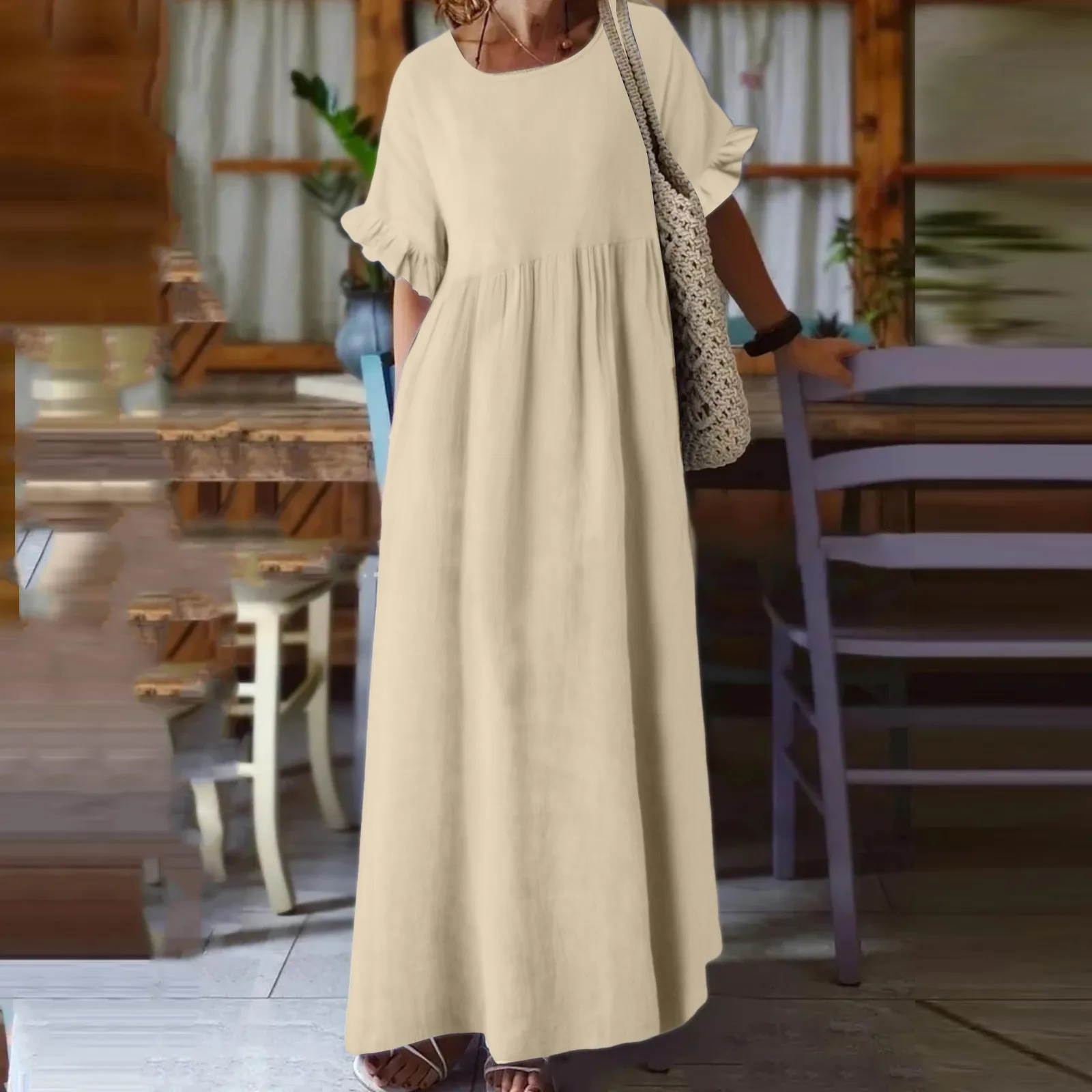New Casual Summer Maxi Dress For Women Solid Color Crew Neck Butterfly Sleeve Dresses Elegant Loose Dress Womens Costume 2024
New Casual Summer Maxi Dress For Women Solid Color Crew Neck Butterfly Sleeve Dresses Elegant Loose Dress Womens Costume 2024