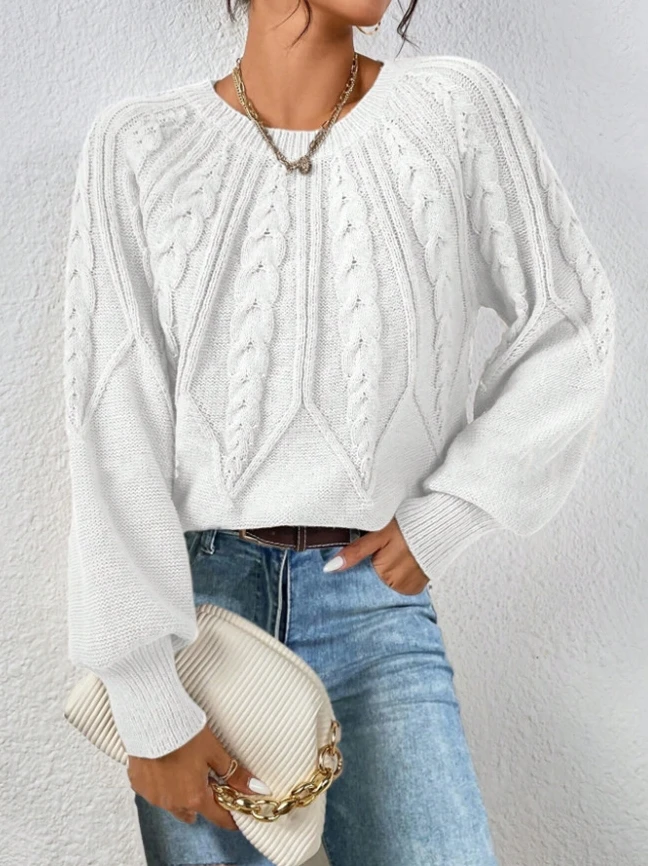 Women's Spring Pullover Round Neck Knitted Sweater Long Sleeve Fried Dough Twists Solid Versatile Knitted Elegant Top Women
Women's Spring Pullover Round Neck Knitted Sweater Long Sleeve Fried Dough Twists Solid Versatile Knitted Elegant Top Women