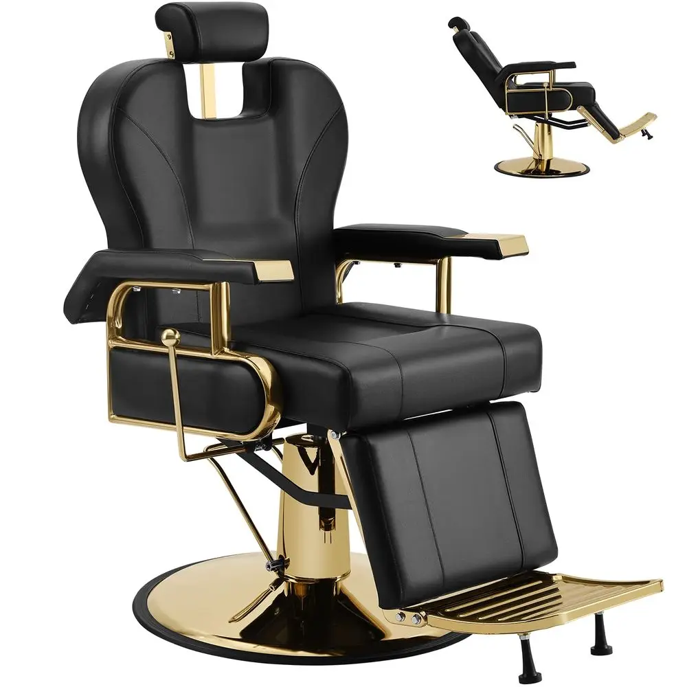 Salon Chair, Black Gold Reclining Barbershop Chair, Heavy Duty Hydraulic Hair Stylist Armchair w Footrest and Headrest, 360 Swi
Salon Chair, Black Gold Reclining Barbershop Chair, Heavy Duty Hydraulic Hair Stylist Armchair w Footrest and Headrest, 360 Swi