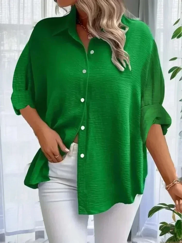 Plus Size 1XL-5XL Women's Button Lapel Solid Color Front Long Sleeved Top Bat Sleeve Button Up Shirt
Plus Size 1XL-5XL Women's Button Lapel Solid Color Front Long Sleeved Top Bat Sleeve Button Up Shirt