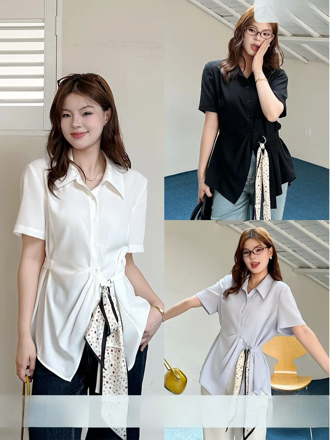 White Belted Slimming Shirt for Women Summer Loose Fit Casual Style Polyester Fiber Short Sleeve Button up Top
White Belted Slimming Shirt for Women Summer Loose Fit Casual Style Polyester Fiber Short Sleeve Button up Top