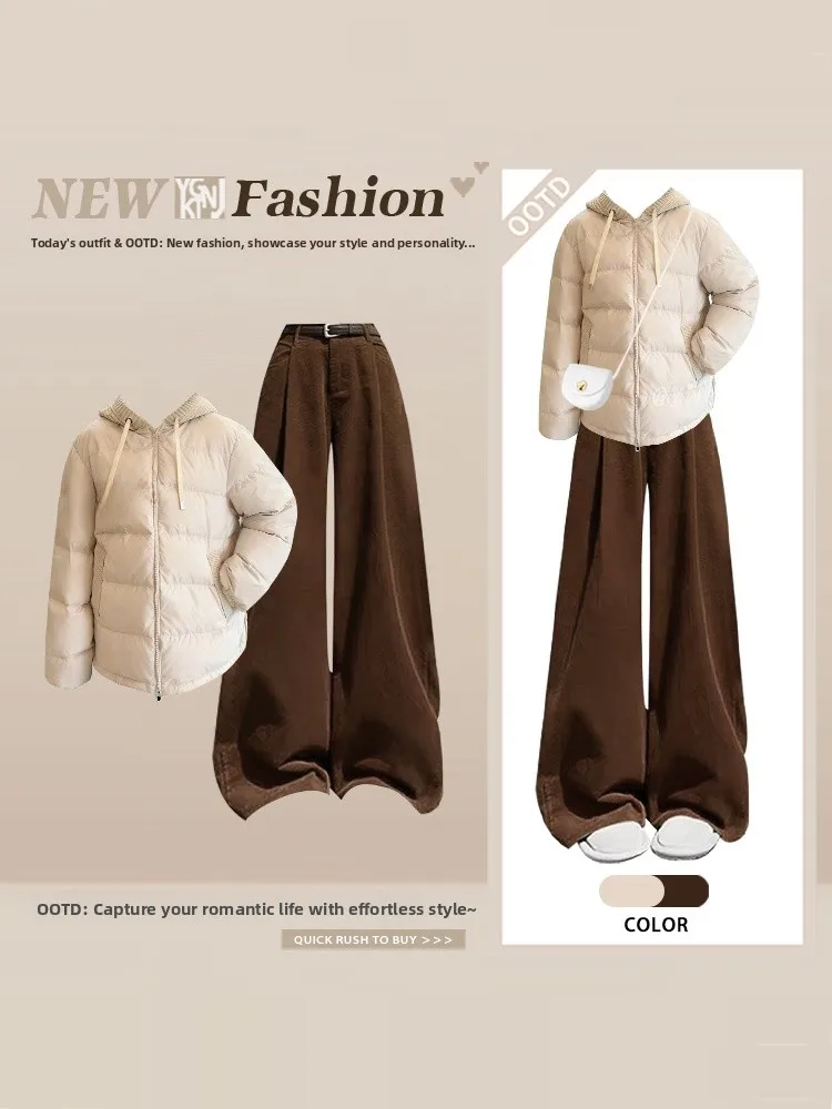 Winter Knitted Bread Coat Wide Leg Pants Loose Fit Simple Sle Two Piece Set High Waist Belt Design Long Sve Cotton Jaet
Winter Knitted Bread Coat Wide Leg Pants Loose Fit Simple Sle Two Piece Set High Waist Belt Design Long Sve Cotton Jaet