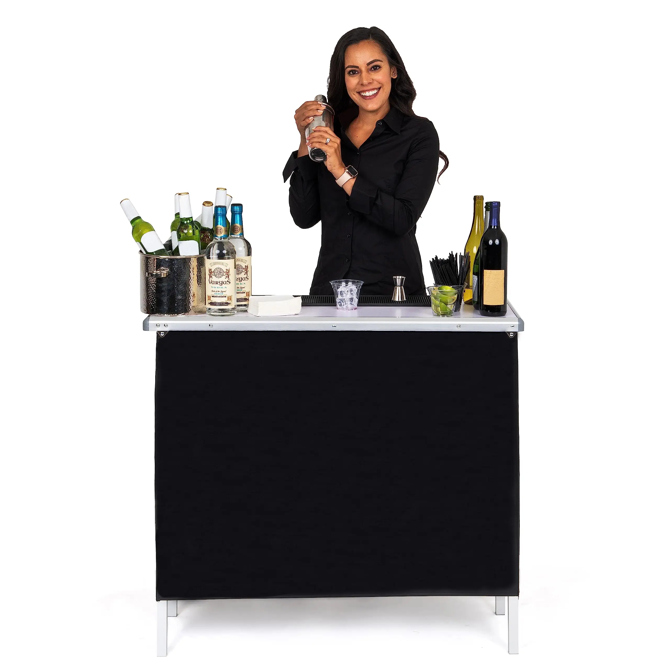 Compact Mobile Bar Station With Black Skirt, Pop-Up Design, Includes Carry Case For Parties And Events
Compact Mobile Bar Station With Black Skirt, Pop-Up Design, Includes Carry Case For Parties And Events
