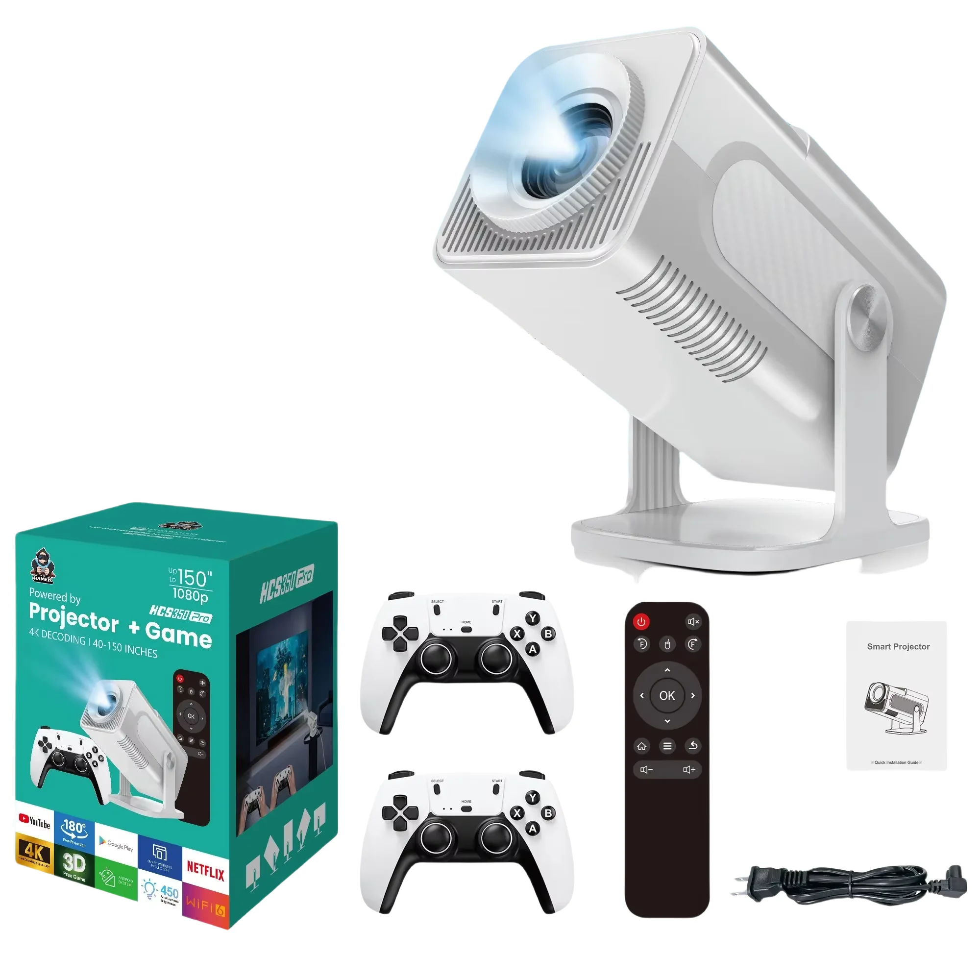 Android Dual System 1080p HDR Gaming Projector with 2 Controllers & Preloaded Games Home Theater & Portable Entertainment
Android Dual System 1080p HDR Gaming Projector with 2 Controllers & Preloaded Games Home Theater & Portable Entertainment