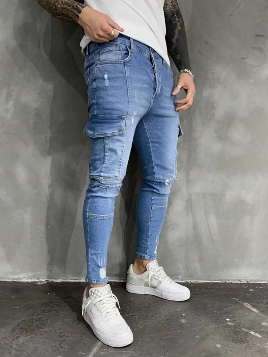 Slim Fit Ripped Cargo Jeans For Men Casual Biker Style Denim Pants
Slim Fit Ripped Cargo Jeans For Men Casual Biker Style Denim Pants