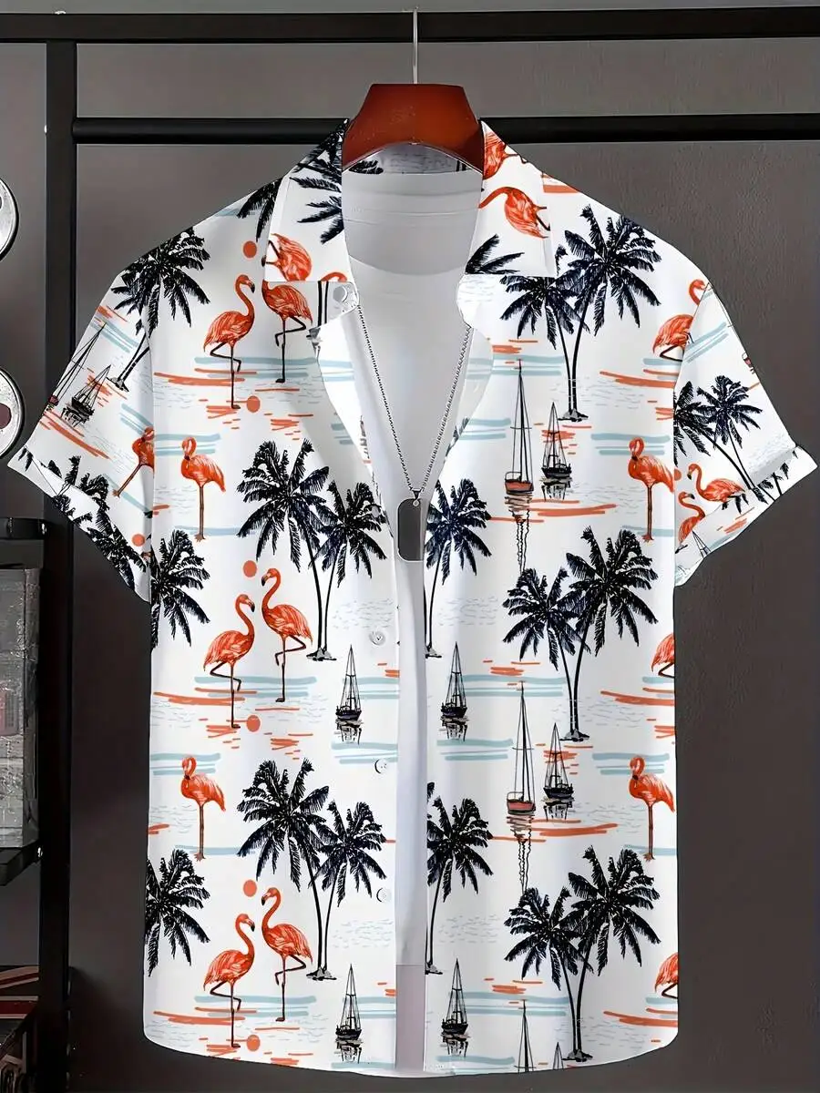 Mens Hawaiian Shirt With Flamingo Palm Tree And Sailboat Print Casual Short Sleeve Button Down
Mens Hawaiian Shirt With Flamingo Palm Tree And Sailboat Print Casual Short Sleeve Button Down