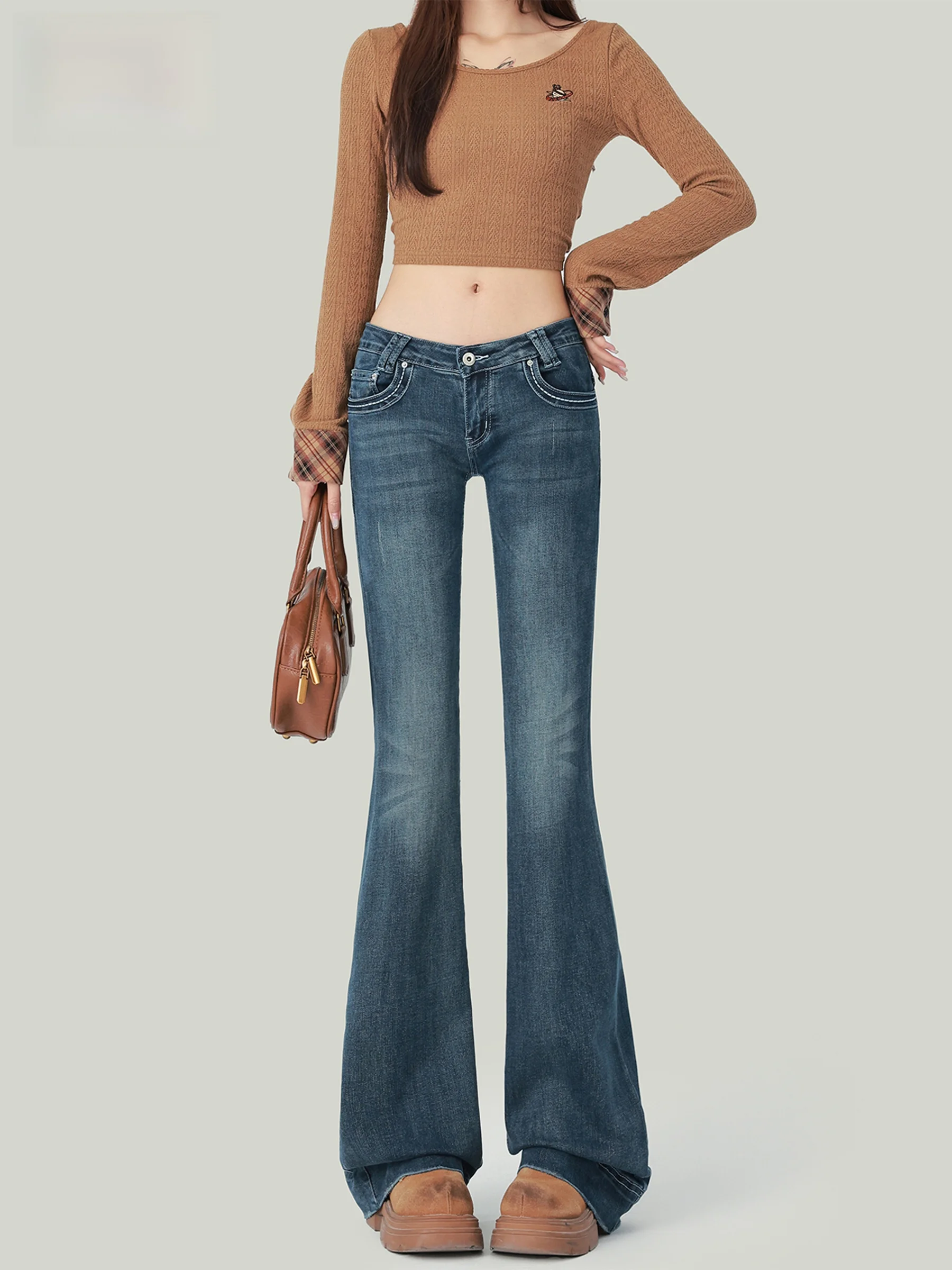 Low-Rise Bell Bottom Denim Jeans Women's Fashionable Ultra-Low Waist Micro Flare American Style Slim Fit No Stretch Pants
Low-Rise Bell Bottom Denim Jeans Women's Fashionable Ultra-Low Waist Micro Flare American Style Slim Fit No Stretch Pants
