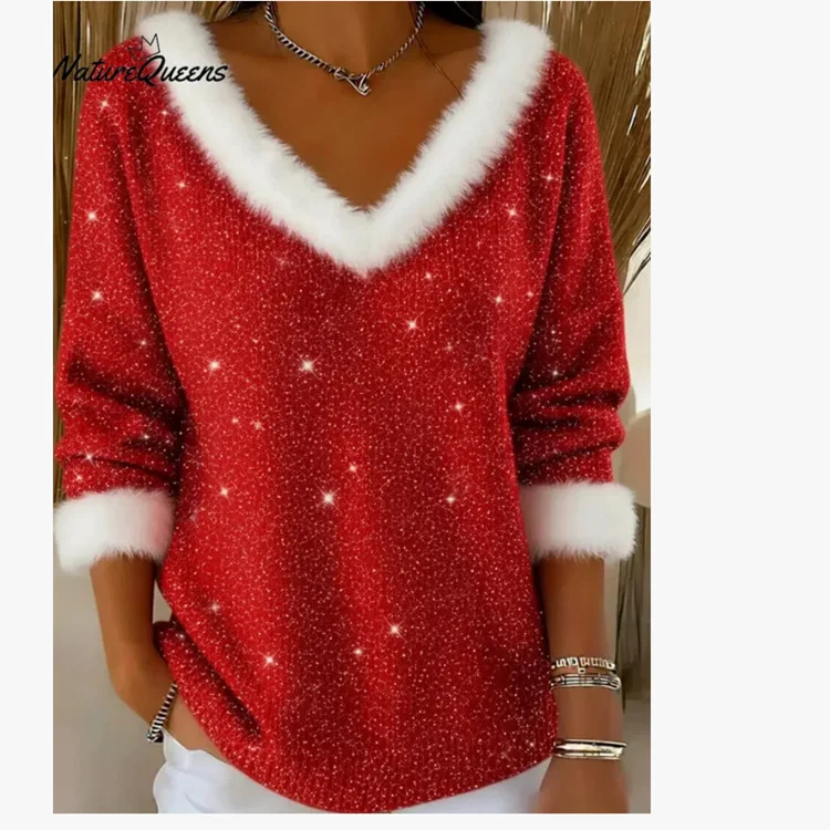 Loose Long Sleeve V-Neck Christmas Pure Color Women's Top Autumn Winter New Style Fleece Pullover Knitted Sweater Polyester C...
Loose Long Sleeve V-Neck Christmas Pure Color Women's Top Autumn Winter New Style Fleece Pullover Knitted Sweater Polyester C...