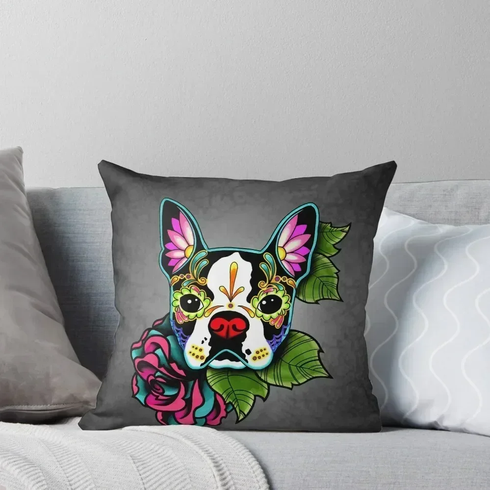 Boston Terrier in Black - Day of the Dead Sugar Skull Dog Throw Pillow Cushions Home Decor pillow cover christmas pillow
Boston Terrier in Black - Day of the Dead Sugar Skull Dog Throw Pillow Cushions Home Decor pillow cover christmas pillow