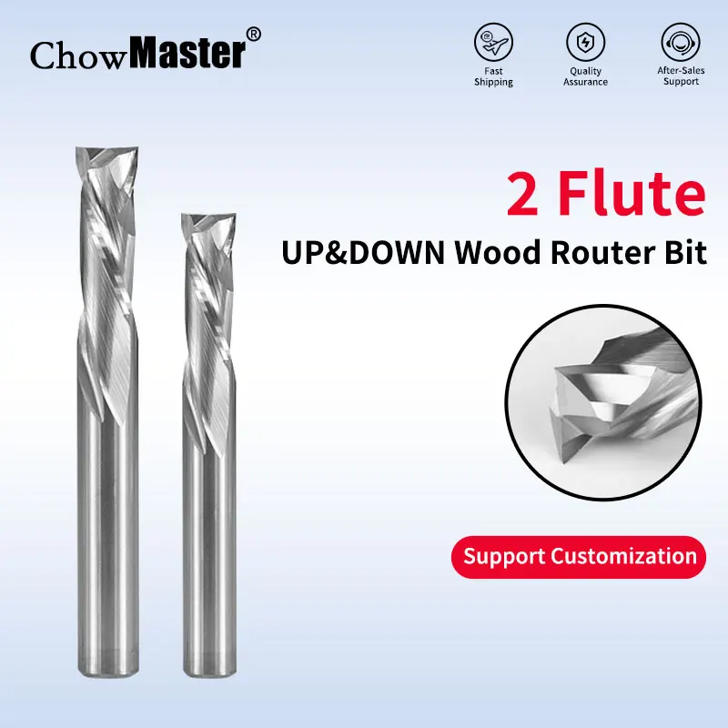 CHOWMASTER 1Pcs UP & DOWN Cut Two Flutes Spiral Carbide Mill Tool Cutters for CNC Router Compression Wood End Mill Cutter Bits
CHOWMASTER 1Pcs UP & DOWN Cut Two Flutes Spiral Carbide Mill Tool Cutters for CNC Router Compression Wood End Mill Cutter Bits
