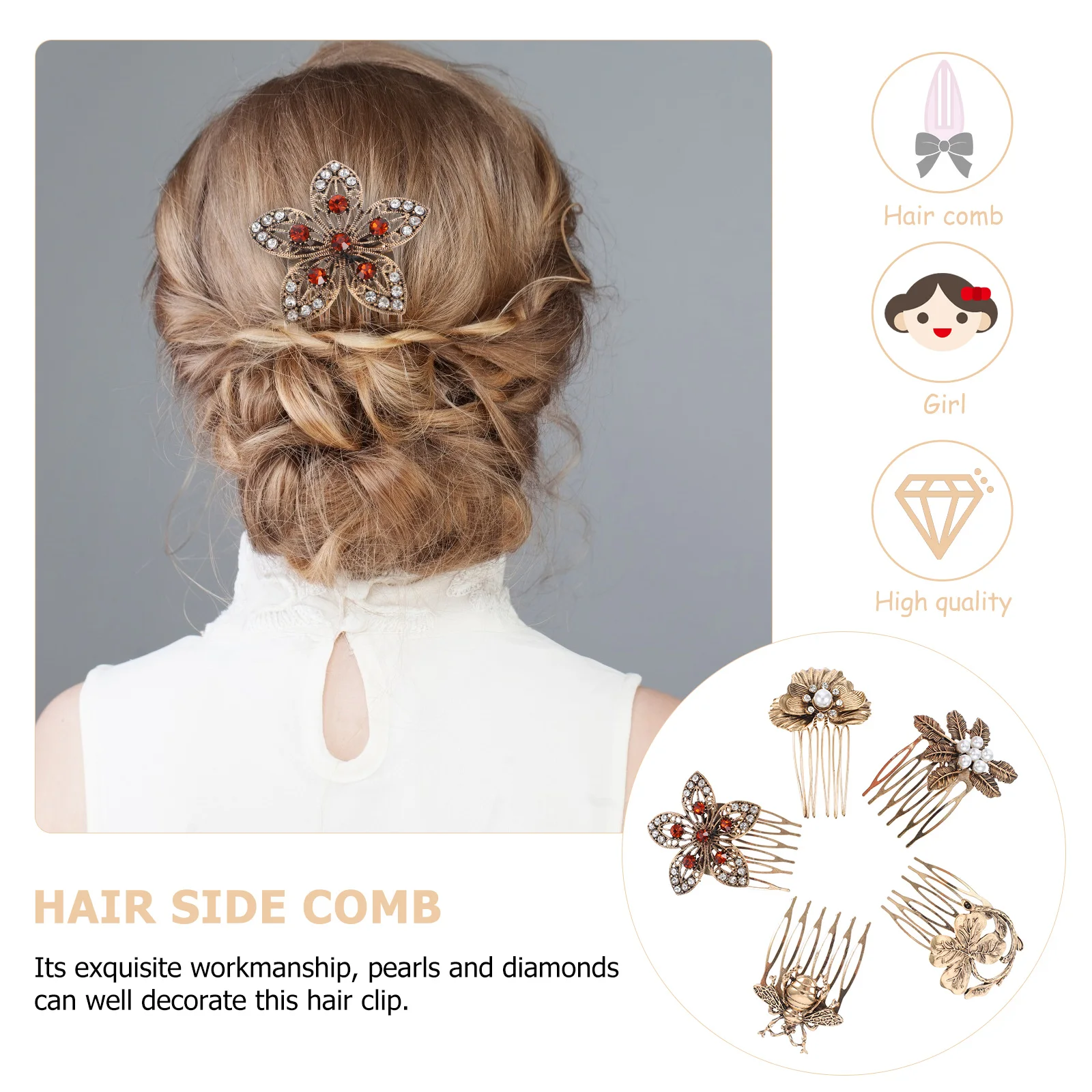 5pcs Vintage Alloy Hair Comb Chic Pearl Hairpin Decorative Hairpins Comb Retro Hairpin For Women Fade Resistant
5pcs Vintage Alloy Hair Comb Chic Pearl Hairpin Decorative Hairpins Comb Retro Hairpin For Women Fade Resistant