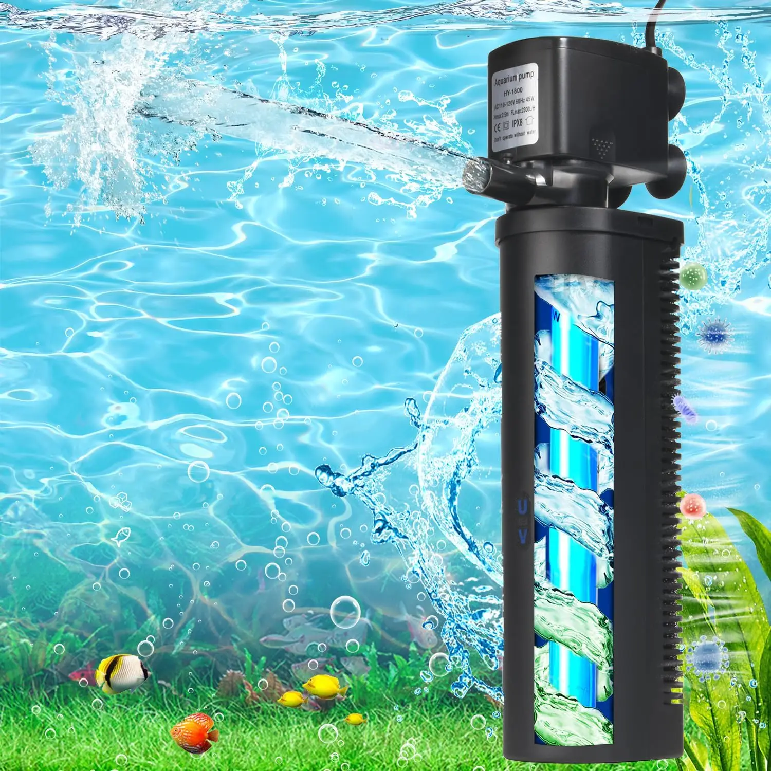 Powerful 300GPH U-V Filter for Large 80-200 Gal Tanks, Submersible Pump Clears Green Water & Odor
Powerful 300GPH U-V Filter for Large 80-200 Gal Tanks, Submersible Pump Clears Green Water & Odor