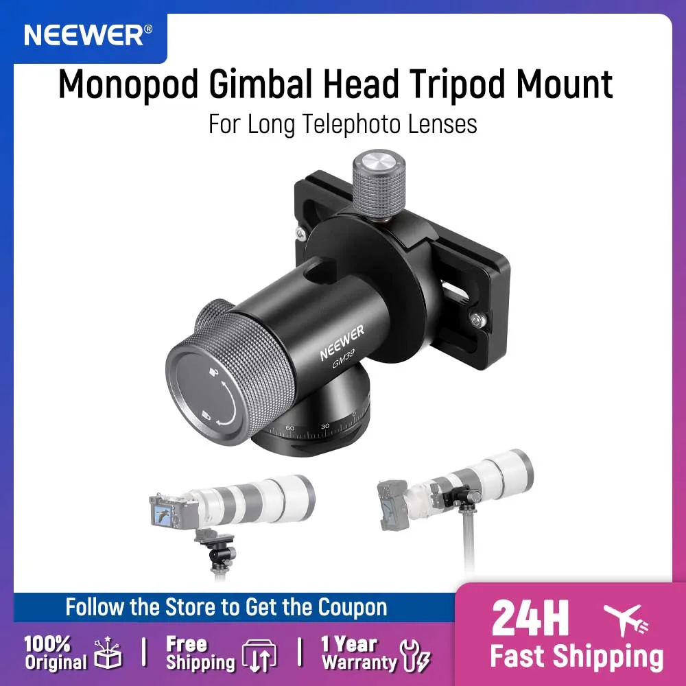 NEEWER Camera Gimbal Tripod Head 360° Pan 90° Tilt Metal Low Profile Monopod Tripod Stand Ball Head Mount Adapter Quick Release
NEEWER Camera Gimbal Tripod Head 360° Pan 90° Tilt Metal Low Profile Monopod Tripod Stand Ball Head Mount Adapter Quick Release