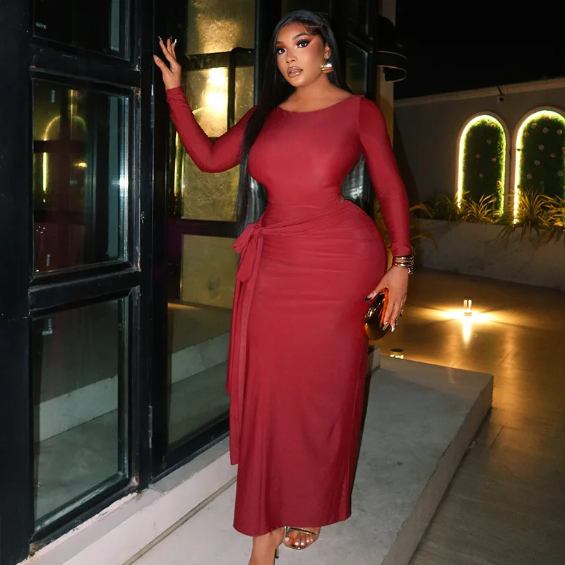 STYLISH LADY Elegant Draped Dress 2025 Autumn Women Long Sleeve O Neck Bodycon Club Party OL Red Maxi Dresses
STYLISH LADY Elegant Draped Dress 2025 Autumn Women Long Sleeve O Neck Bodycon Club Party OL Red Maxi Dresses