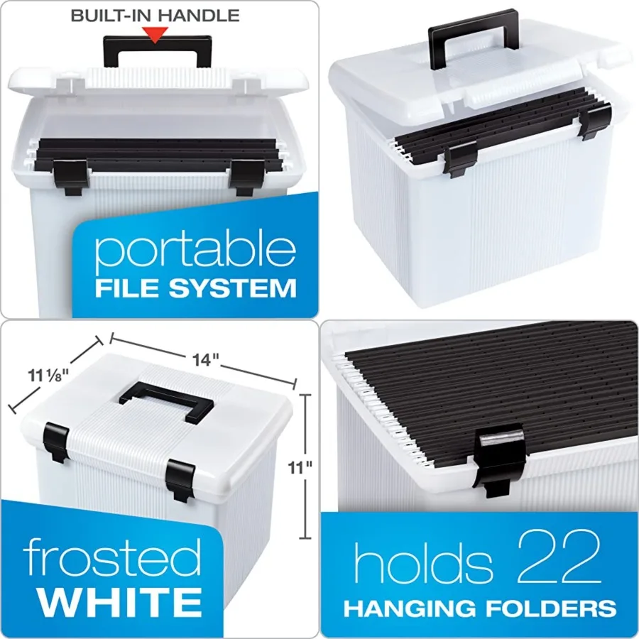 Portable File Box, Frosted White, Hinged Lid with Double Latch Closure
Portable File Box, Frosted White, Hinged Lid with Double Latch Closure
