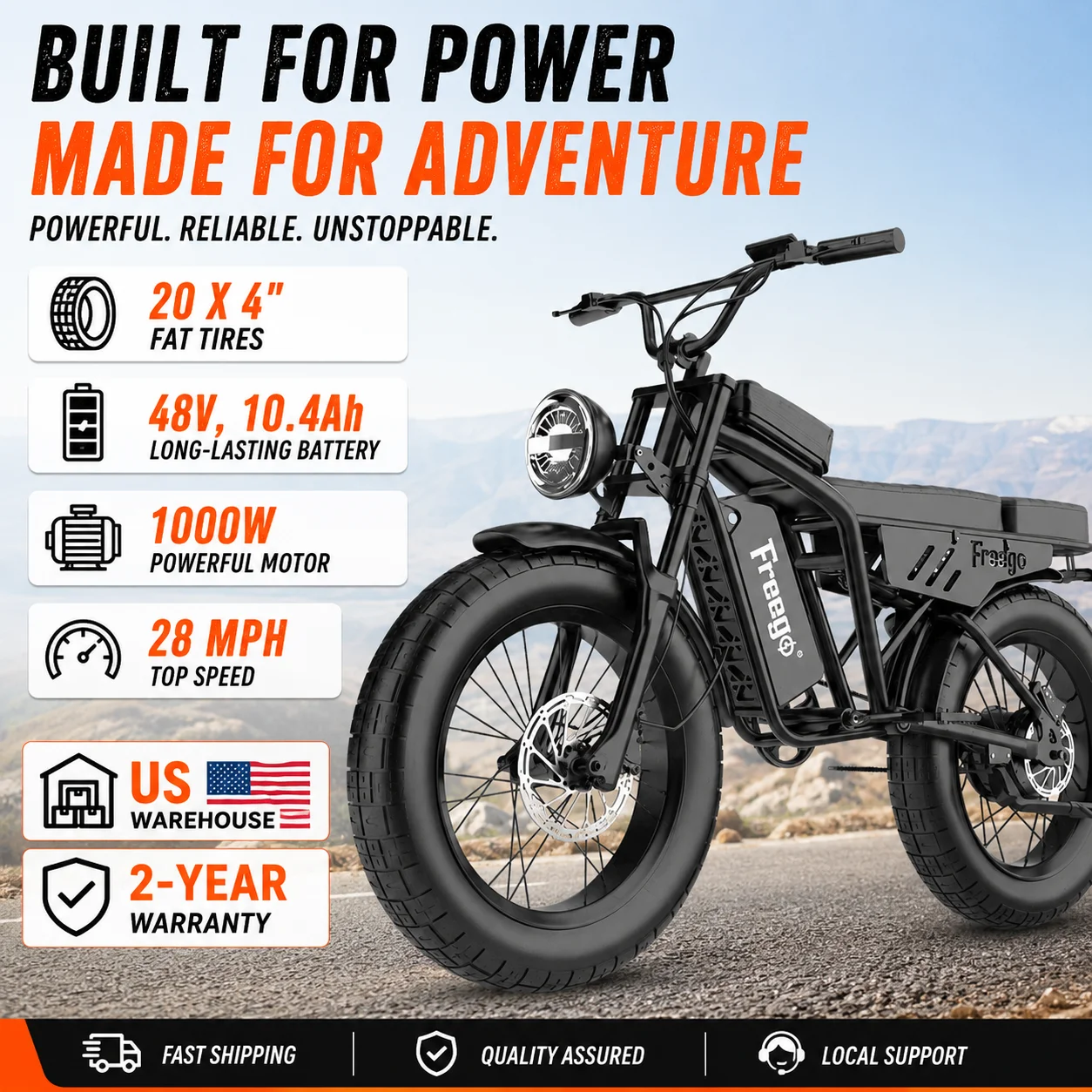 FREEGO F0 20Inch Fat Tire 28MPH Off Road E-bicycle 48V10.4AH Battery Powerful Mountain Electric Bike for Adults Electric Bicycle
FREEGO F0 20Inch Fat Tire 28MPH Off Road E-bicycle 48V10.4AH Battery Powerful Mountain Electric Bike for Adults Electric Bicycle