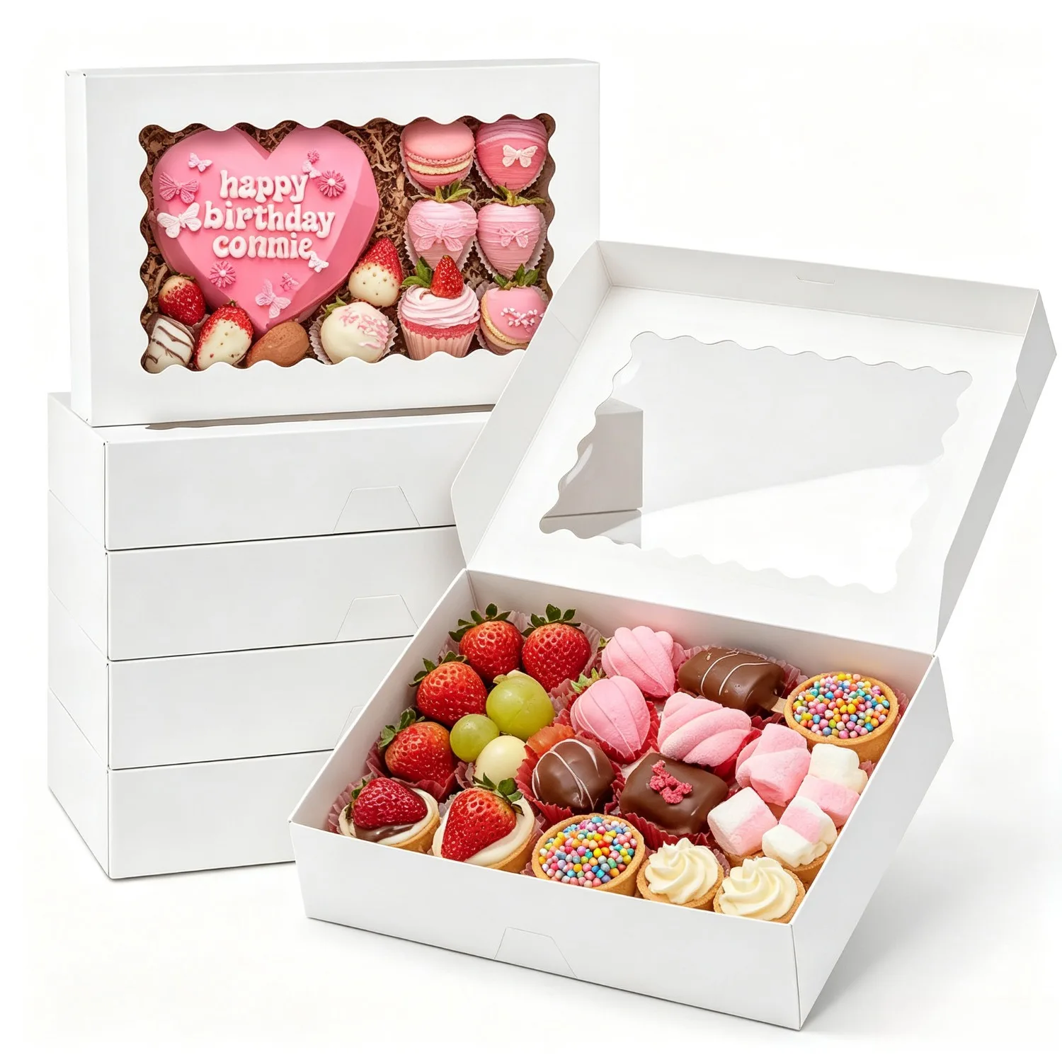 50-Pack White Bakery Boxes with Window 12 x 8 x 2.5 Inches Auto-Popup Treat Boxes for Cookies Pies Muffins Donuts Chocolates & Pastries
50-Pack White Bakery Boxes with Window 12 x 8 x 2.5 Inches Auto-Popup Treat Boxes for Cookies Pies Muffins Donuts Chocolates & Pastries
