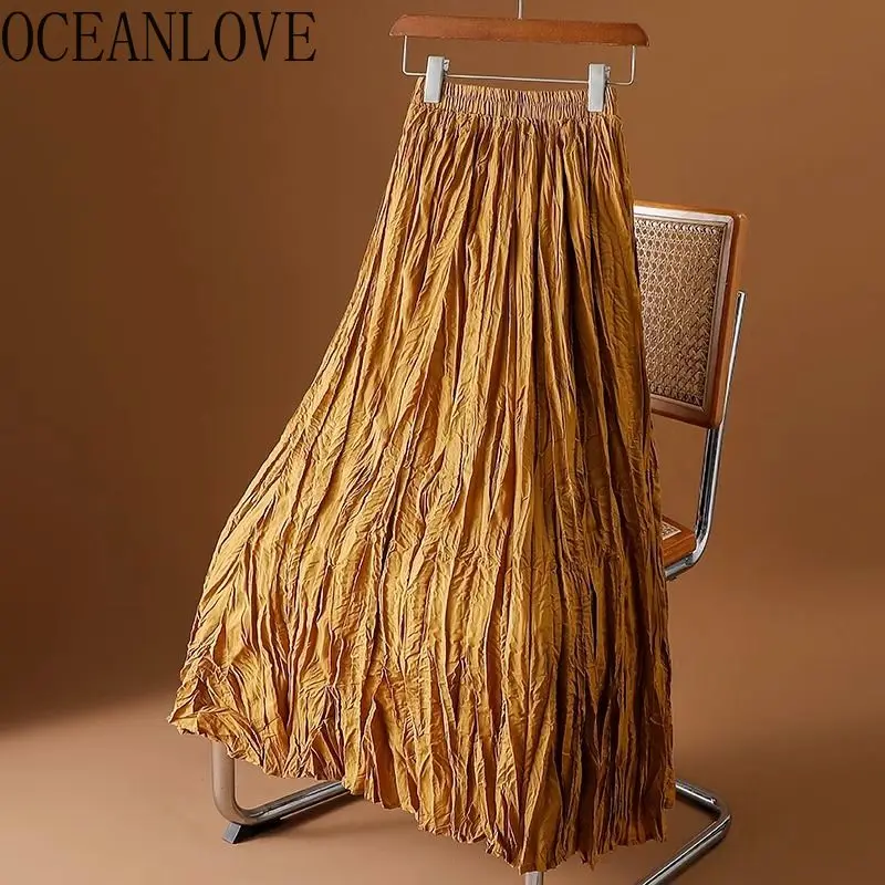 OCEANLOVE Pleated Skirts Women Solid A-line Vintage Spring Summer Elegant Long Skirt Korean Fashion Jupe Femme
OCEANLOVE Pleated Skirts Women Solid A-line Vintage Spring Summer Elegant Long Skirt Korean Fashion Jupe Femme