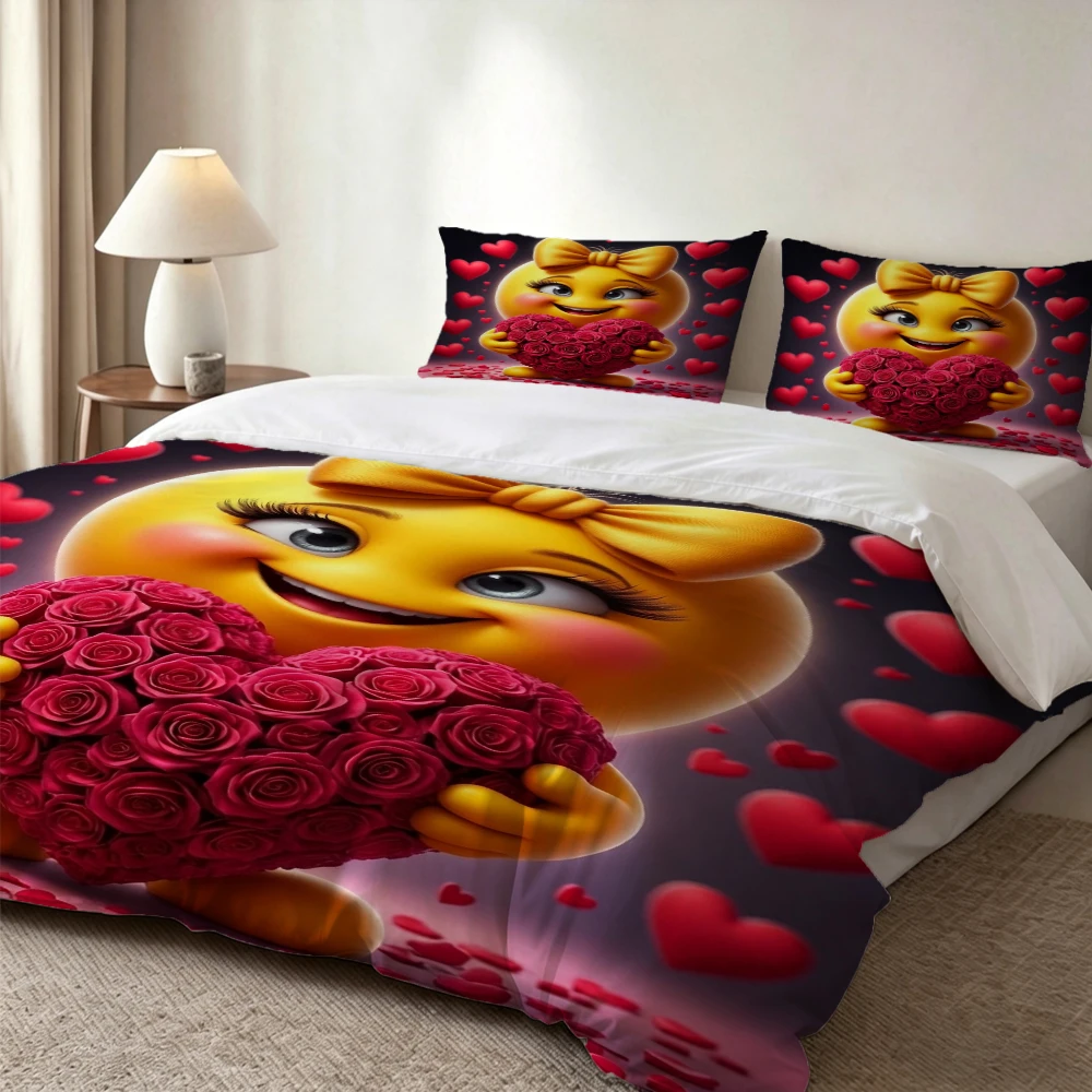 High-Definition Digital Printed Bedding Set, Large Floral Pattern Duvet Cover Set with Heart, Rose, and Smiley Face Designs for Girls, Includes 1 Duvet Cover + 2 Pillowcases, Suitable for Bedroom, Guest Room, Home Decoration, Polyester Fiber Duvet Cover +
High-Definition Digital Printed Bedding Set, Large Floral Pattern Duvet Cover Set with Heart, Rose, and Smiley Face Designs for Girls, Includes 1 Duvet Cover + 2 Pillowcases, Suitable for Bedroom, Guest Room, Home Decoration, Polyester Fiber Duvet Cover +