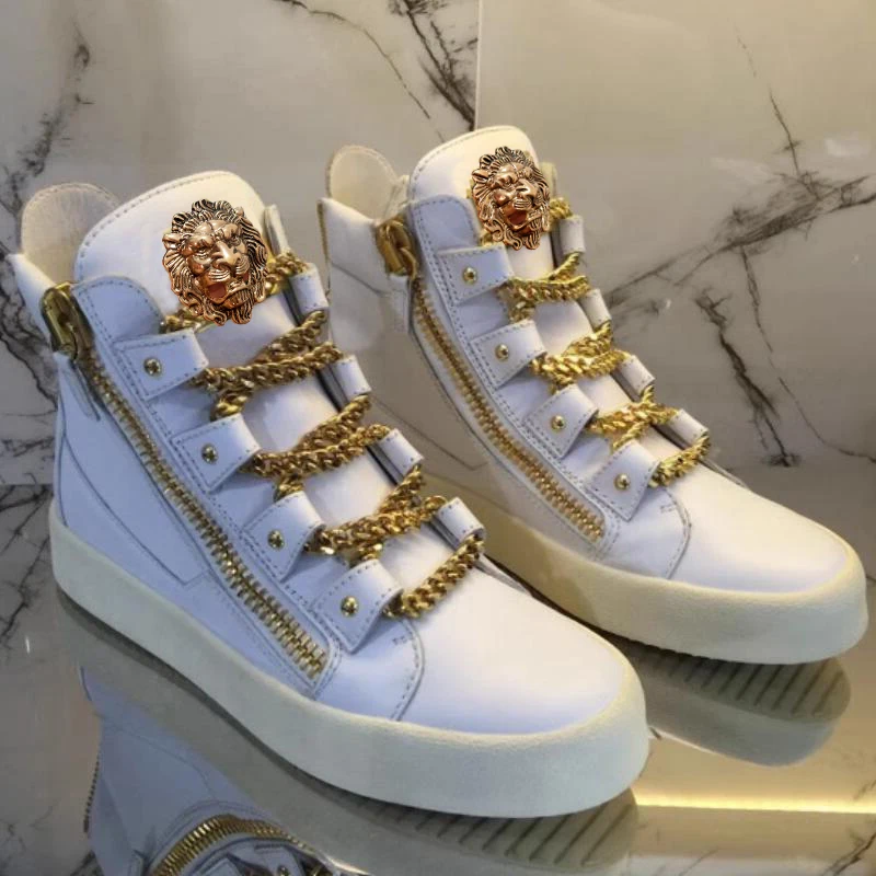 High Top Metal Chain Fashion Flat Casual Sneakers Zipper Luxury Club Streetwear Shoes Men Black White Color Designer Male 37-47
High Top Metal Chain Fashion Flat Casual Sneakers Zipper Luxury Club Streetwear Shoes Men Black White Color Designer Male 37-47