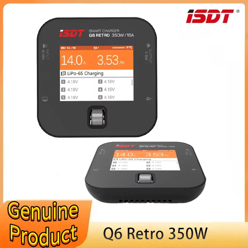 ISDT Q6 Retro 350W 16A DC Lipo Battery Balance Charger Discharger for 2-6S Digital Battery Li-Po Li-Hv Li-Ion Li-Fe NiMH Ni-Cd
ISDT Q6 Retro 350W 16A DC Lipo Battery Balance Charger Discharger for 2-6S Digital Battery Li-Po Li-Hv Li-Ion Li-Fe NiMH Ni-Cd