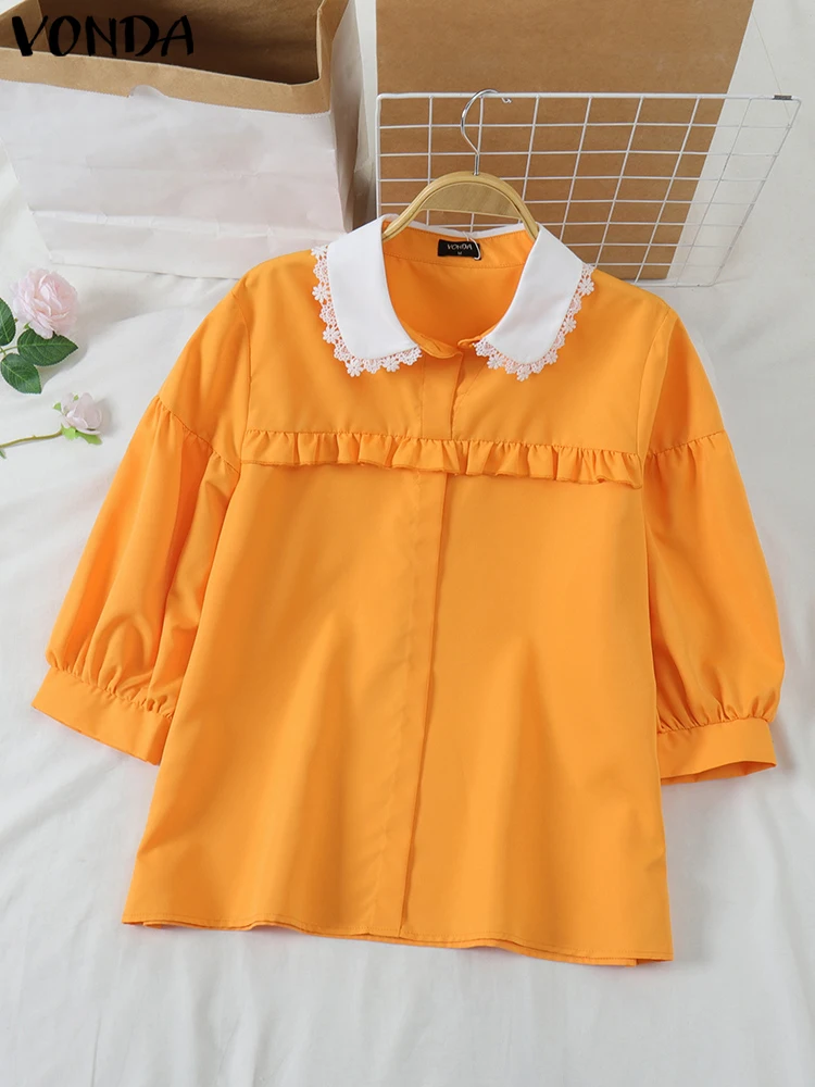 VONDA Women Blouse Solid Color Casual Tops 2025 Elegant Turn-down Collar 3/4 Shirts Lace Patchwork Tunic Oversized Summer Blusas
VONDA Women Blouse Solid Color Casual Tops 2025 Elegant Turn-down Collar 3/4 Shirts Lace Patchwork Tunic Oversized Summer Blusas