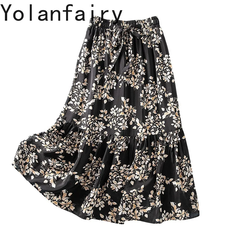 YOLANFAIRY High Quality 12mm 100% Real Mulberry Silk Skirts Woman Luxury Summer Fashion Floral Skirt Elastic Waist Skirts Long
YOLANFAIRY High Quality 12mm 100% Real Mulberry Silk Skirts Woman Luxury Summer Fashion Floral Skirt Elastic Waist Skirts Long