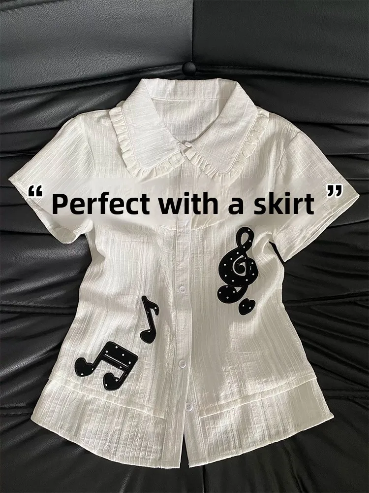 Korean Style Embroidered Short Sleeve Doll Collar Women's Slim Fit Shirt Breathable Lightweight Sweet Top for Summer
Korean Style Embroidered Short Sleeve Doll Collar Women's Slim Fit Shirt Breathable Lightweight Sweet Top for Summer