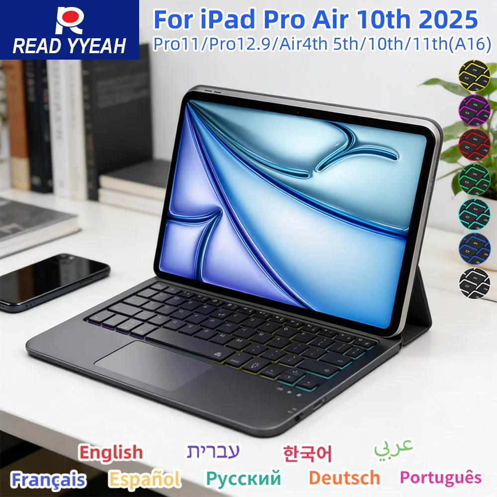 Клавиатура с подсветкой Magic Bluetooth для iPad Air 4, 5, 10-го поколения, iPad A16, Pro 12.9 дюймов (2018-2022), смарт-чехол для планшета, испанский язык
Клавиатура с подсветкой Magic Bluetooth для iPad Air 4, 5, 10-го поколения, iPad A16, Pro 12.9 дюймов (2018-2022), смарт-чехол для планшета, испанский язык