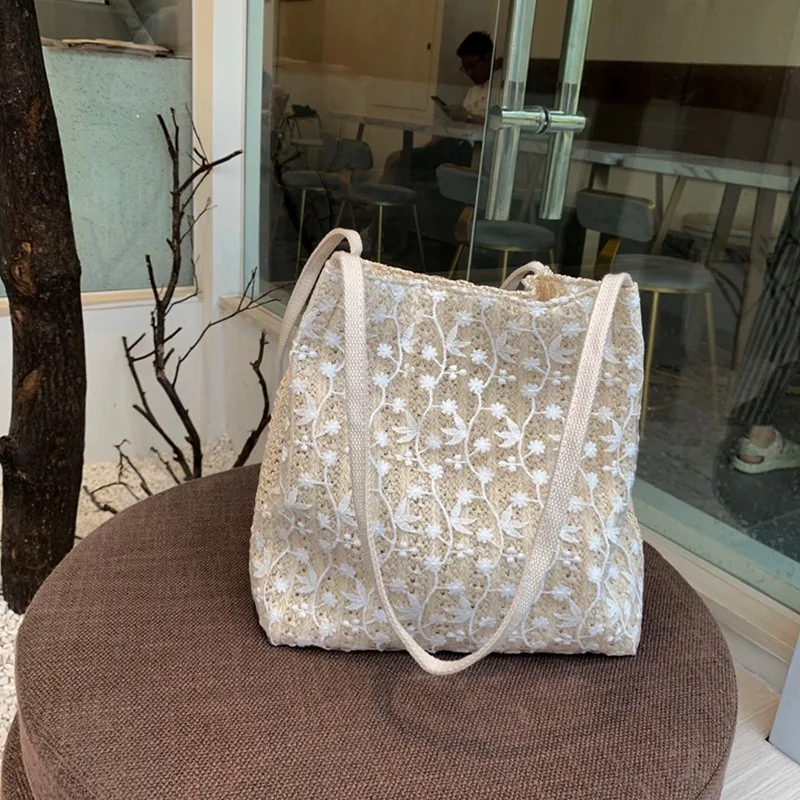 Bohemian Lace Bucket Shoulder Bag, Elegant Woven Straw Handbag for Women, Summer Beach Purse
Bohemian Lace Bucket Shoulder Bag, Elegant Woven Straw Handbag for Women, Summer Beach Purse