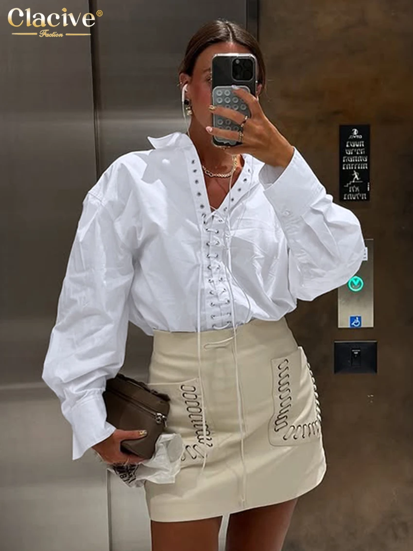 Clacive Fashion Loose White Cotton Women Shirt 2025 Casual Lapel Long Sleeve Blouse Elegant Classic Bandage Top Female Clothing 
Clacive Fashion Loose White Cotton Women Shirt 2025 Casual Lapel Long Sleeve Blouse Elegant Classic Bandage Top Female Clothing