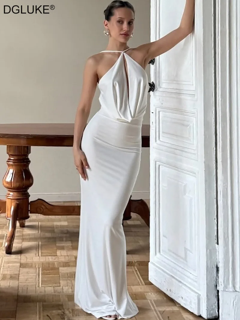 DGLUKE Cowl Neck Bodycon Maxi Dress Woman Hollow Out Backless Long Dress Sexy White Party Prom Dress
DGLUKE Cowl Neck Bodycon Maxi Dress Woman Hollow Out Backless Long Dress Sexy White Party Prom Dress