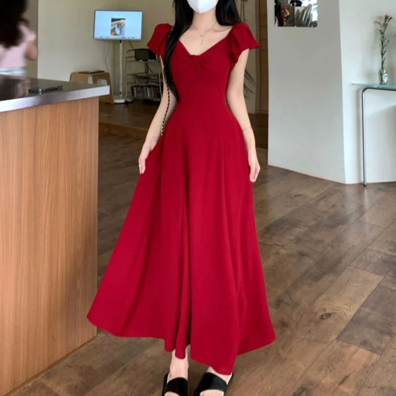 Retro French V-neck Kink Elastil Wine Red Dresses For Women Slim Sext Off-the-shoulder Fairy Dress Beach Holiday Summer Clothing
Retro French V-neck Kink Elastil Wine Red Dresses For Women Slim Sext Off-the-shoulder Fairy Dress Beach Holiday Summer Clothing