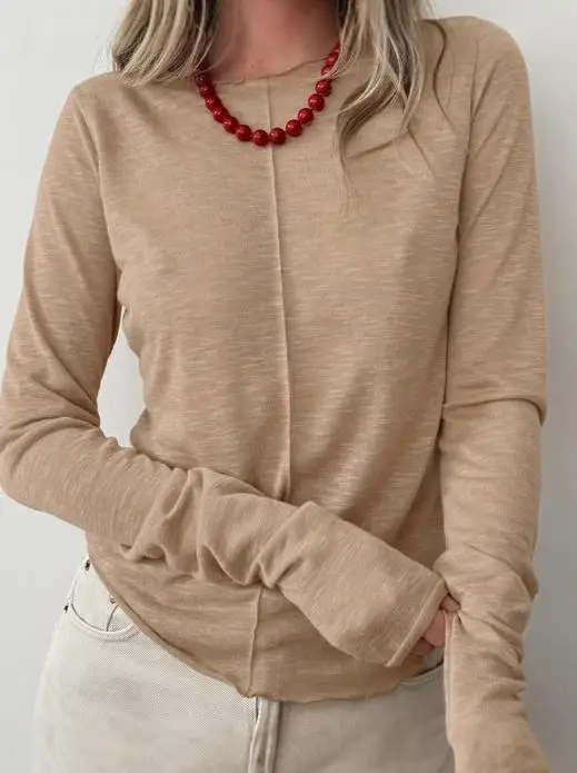 New Casual Solid Color Round Neck Pullover Long Sleeve T-Shirt for Women Daily Clothing 2025 Women's Versatile Fashion Top
New Casual Solid Color Round Neck Pullover Long Sleeve T-Shirt for Women Daily Clothing 2025 Women's Versatile Fashion Top