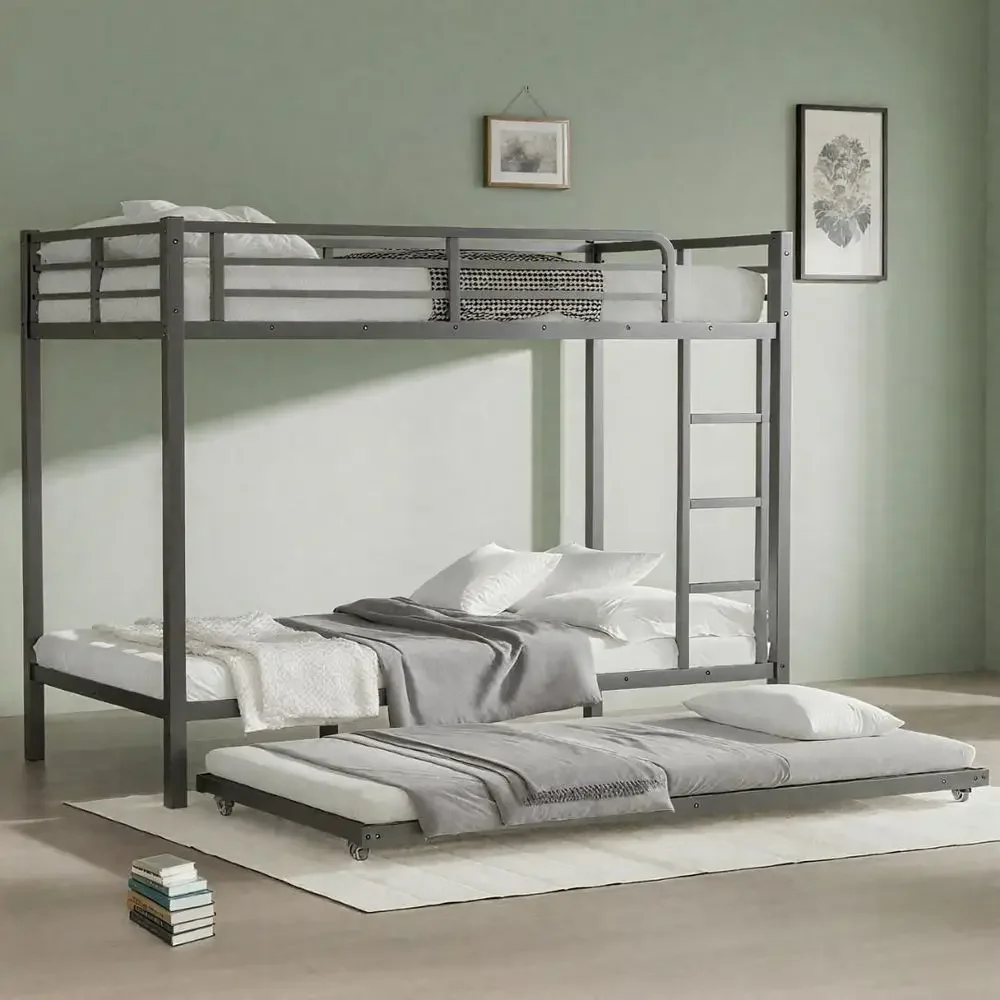 Twin XL Bunk Bed with Trundle, Metal Frame, Ladder, and Guardrail - Ideal for Kids, Teens, and Space-Saving Living, Black
Twin XL Bunk Bed with Trundle, Metal Frame, Ladder, and Guardrail - Ideal for Kids, Teens, and Space-Saving Living, Black