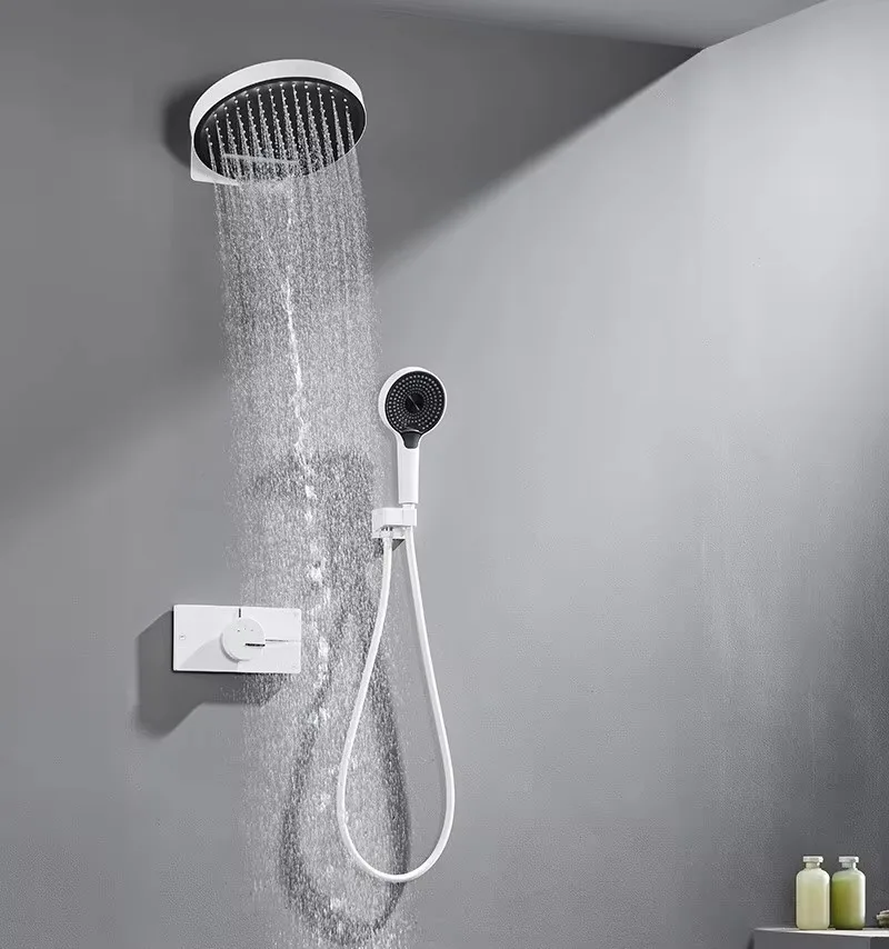Modern Wall Mounted Shower Set Brushed Chrome Concealed Shower Head White Finish with Massage Soft Rain Mist Modes Single Handle
Modern Wall Mounted Shower Set Brushed Chrome Concealed Shower Head White Finish with Massage Soft Rain Mist Modes Single Handle