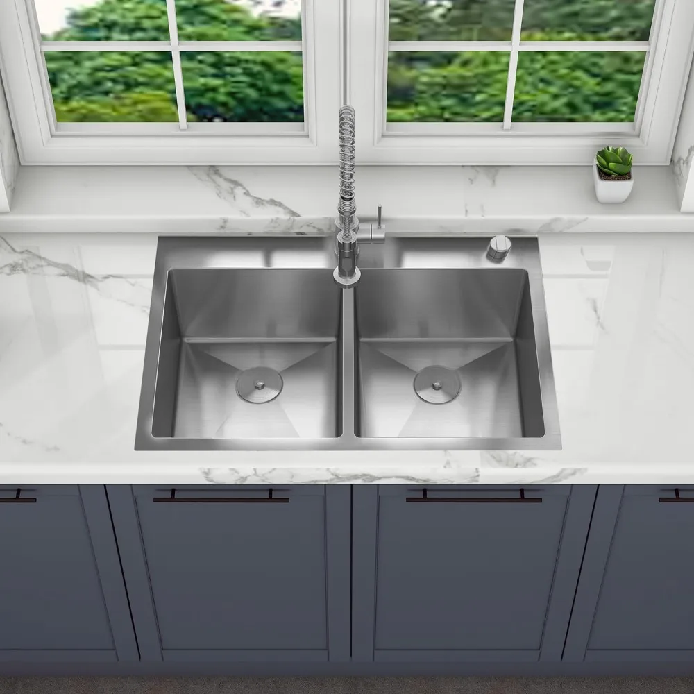HT3322D-9-S 33" x 22" x 9" Drop In Double Bowl Kitchen Sink with 18 Gauge 304 Stainless Steel Satin Finish (Sink Only)
HT3322D-9-S 33" x 22" x 9" Drop In Double Bowl Kitchen Sink with 18 Gauge 304 Stainless Steel Satin Finish (Sink Only)