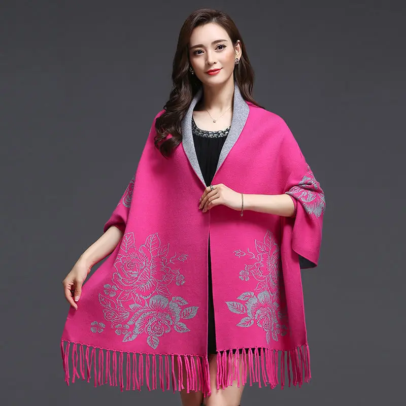Women Long-sleeved Cardigan Thick High-end Warm Cloak Sweater Poncho Female Autumn Tassel Knitted Shawl Womens Winter Coats E594
Women Long-sleeved Cardigan Thick High-end Warm Cloak Sweater Poncho Female Autumn Tassel Knitted Shawl Womens Winter Coats E594