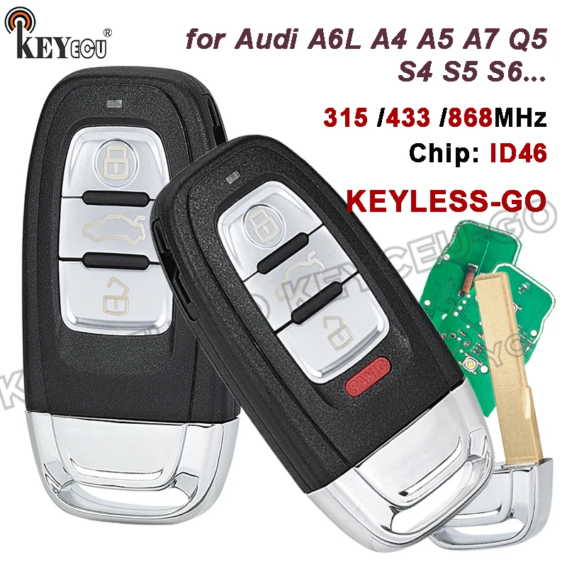 KEYECU 315 / 433 / 868MHz P/N: 754J 8K0959754B Smart Keyless-Go Remote Key Fob for Audi A6L A4 A5 A7 Q5 S4 S5 S6 2008-2019
KEYECU 315 / 433 / 868MHz P/N: 754J 8K0959754B Smart Keyless-Go Remote Key Fob for Audi A6L A4 A5 A7 Q5 S4 S5 S6 2008-2019