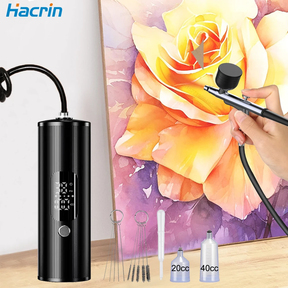 Spray Gun Kit with Compressor Automatic Handheld Airbrush 0.3mm Nozzle Rechargeable Portable Small Paint Gun for Painting Model