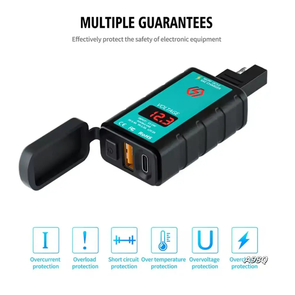 Быстрое зарядное устройство USB и Type-C для мотоцикла QC3.0 с вольтметром, водонепроницаемостью IP66, 12–24 В, переключателем включения/выключения для телефонов
Быстрое зарядное устройство USB и Type-C для мотоцикла QC3.0 с вольтметром, водонепроницаемостью IP66, 12–24 В, переключателем включения/выключения для телефонов