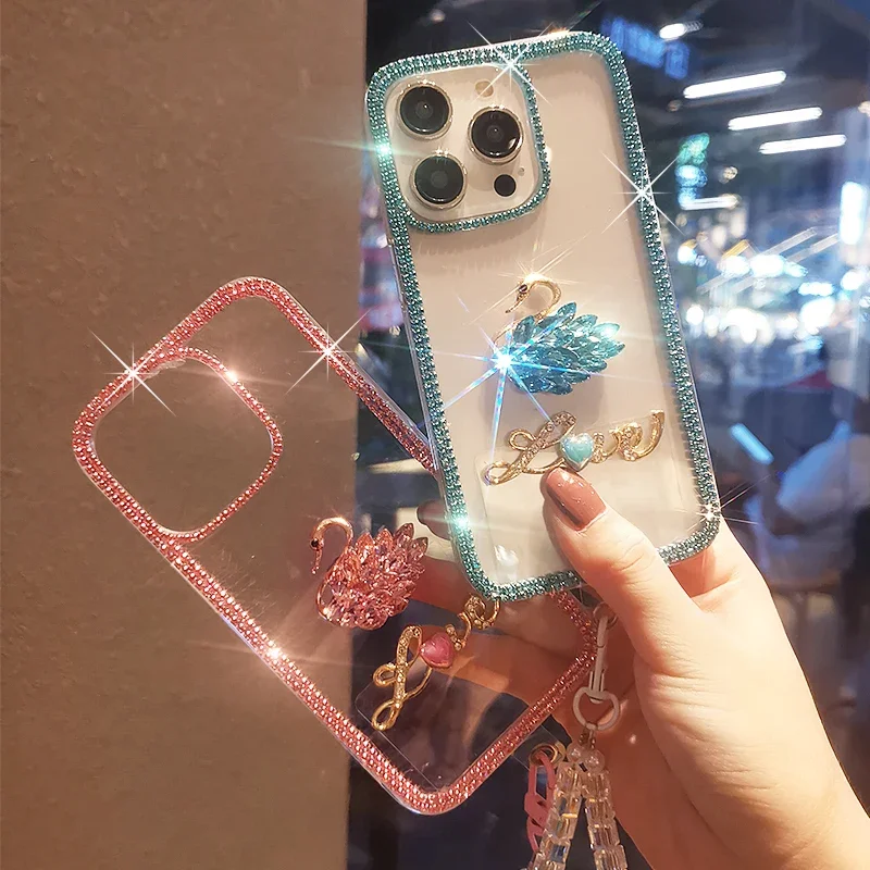 Phone Case for IPhone 15 Pro Max 13 14 Pro Transparent Case Light Luxury Wrist Strap Phone Case Letter Crystal Swan Edge Diamond
Phone Case for IPhone 15 Pro Max 13 14 Pro Transparent Case Light Luxury Wrist Strap Phone Case Letter Crystal Swan Edge Diamond
