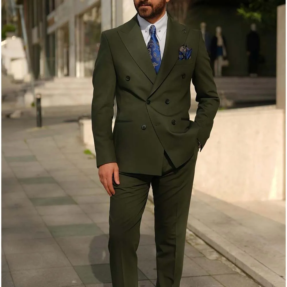 Dark Green Men Suits Regular Length Double Breasted Peak Lapel Formal 2 Piece Jacket Pants Set Formal Wedding Male Clothing
Dark Green Men Suits Regular Length Double Breasted Peak Lapel Formal 2 Piece Jacket Pants Set Formal Wedding Male Clothing