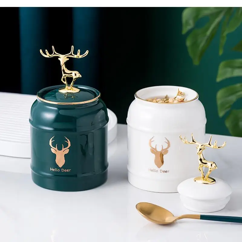 Modern Ceramic Storage Cans Candy Decorative Household Sealed Food Containers Tea Boxes Golden Deer
Modern Ceramic Storage Cans Candy Decorative Household Sealed Food Containers Tea Boxes Golden Deer
