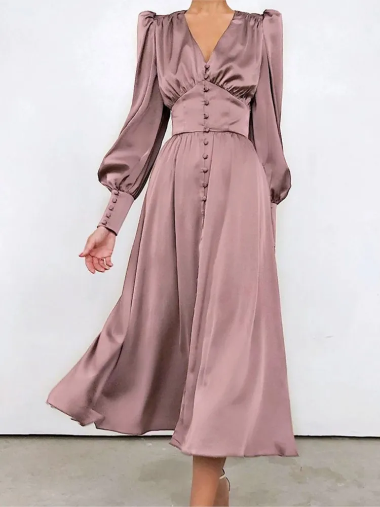 Party Dresses For Woman Long Sleeves V-neck Retro Evening Dress Solid Color Slim Vestidos Elegant Robe Simple Style Temperament
Party Dresses For Woman Long Sleeves V-neck Retro Evening Dress Solid Color Slim Vestidos Elegant Robe Simple Style Temperament