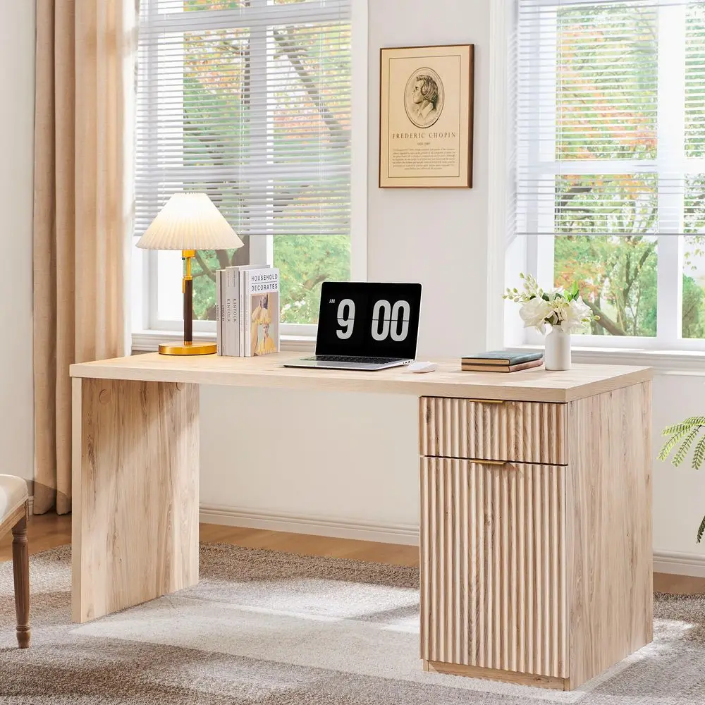 60 Modern Executive Desk with Storage, Wood Home Office Desk with Drawer amp Cabinet, Fluted Computer Writing Desk for Study, L
60 Modern Executive Desk with Storage, Wood Home Office Desk with Drawer amp Cabinet, Fluted Computer Writing Desk for Study, L