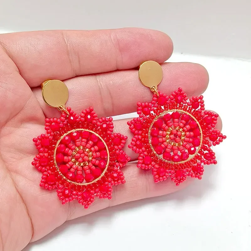 Beaded earrings Crystal Red Graph Simple Bohemia Hand knitting Alloy Tide Sunflower Hollow out Female Rice bead earrings
Beaded earrings Crystal Red Graph Simple Bohemia Hand knitting Alloy Tide Sunflower Hollow out Female Rice bead earrings
