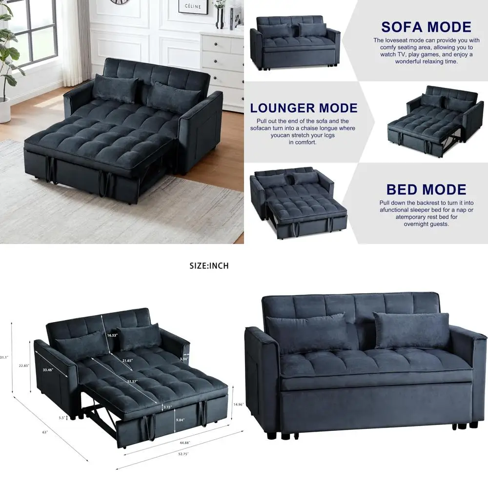 Convertible Sleeper Sofa Bed Modern Velvet Loveseat Futon with Adjustable Backrest and Side Pockets for Comfortable Living Room
Convertible Sleeper Sofa Bed Modern Velvet Loveseat Futon with Adjustable Backrest and Side Pockets for Comfortable Living Room